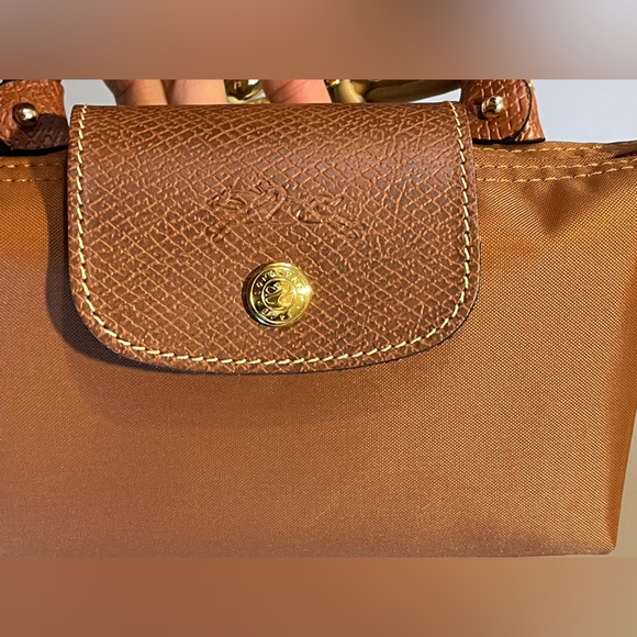 Longchamp | Le Pliage Cognac Original Pouch w Handle + Long Strap kit installed - Picture 9 of 16